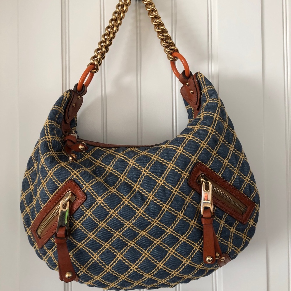 Marc Jacobs Denim Quilted Lg Hobo Gold Chain Strap